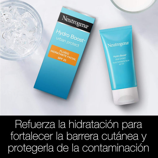 Neutrogena Hydro Boost Urban Protect Fluido Hidratante SPF 25 (1 x 50 ml), crema hidratante facial SPF 25 de uso diario, protector solar con ácido hialurónico