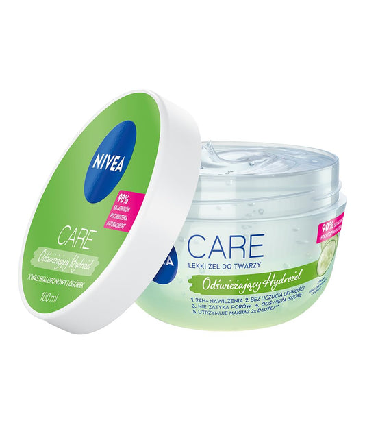 NIVEA CARE 7 en 1 Hidrogel facial ultraligero rejuvenecedor de ácido hialurónico, hidratación de 48 horas, 100 ml