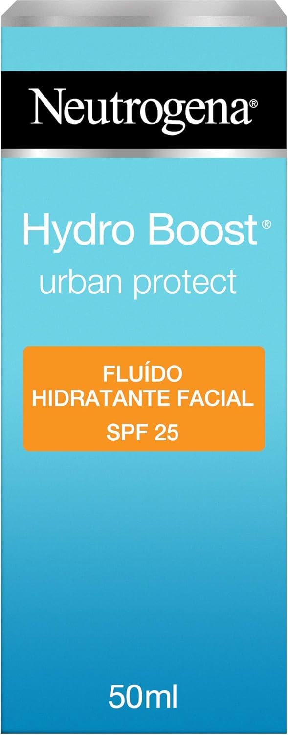 Neutrogena Hydro Boost Urban Protect Fluido Hidratante SPF 25 (1 x 50 ml), crema hidratante facial SPF 25 de uso diario, protector solar con ácido hialurónico
