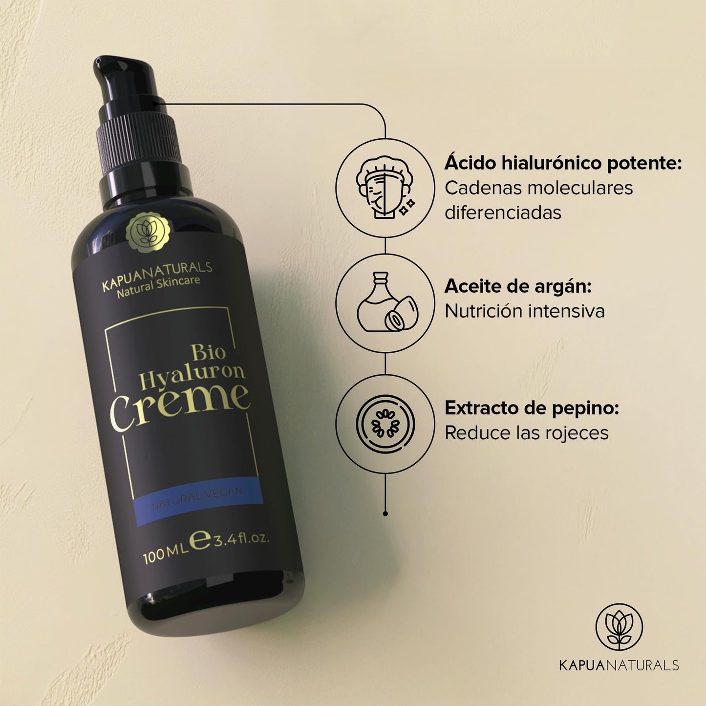 Crema Facial de Acido Hialuronico • 100ml • Crema Hidratante Facial • ORGÁNICA & VEGANO • Cosmética natural y sostenible • con Aloe Vera •Crema hidratante antiedad para hombres y mujeres
