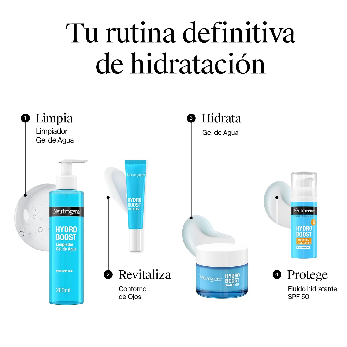 Neutrogena Hydro Boost Gel de agua (50 ml), gel hidratante facial con ácido hialurónico y aminoácidos, 72 horas de hidratación, fórmula no grasa, para piel normal o mixta