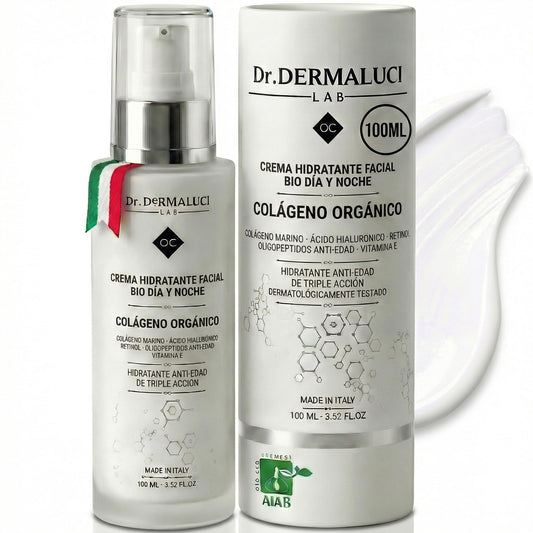 Crema Facial Hidratante 100ML BIO | Antiedad, Antirrugas, Reafirmante Dia Noche | Con Colageno Marino, Retinol, Acido Hialuronico, Vit E | Peptidos Aloe Vera | Dermatologicamente Testada Made in Italy