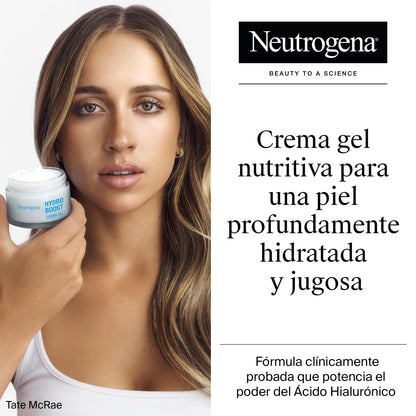 Neutrogena Hydro Boost Crema Gel (50 ml), crema hidratante facial formulada con ácido hialurónico, crema hidratante apta para pieles secas y sensibles, 72h de hidratación